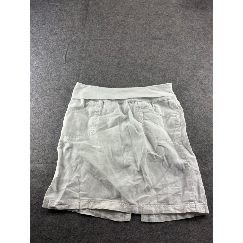 Athleta White Linen Mini Skirt Women 8 Knit Waistband Casual Boho Pocket Coastal
